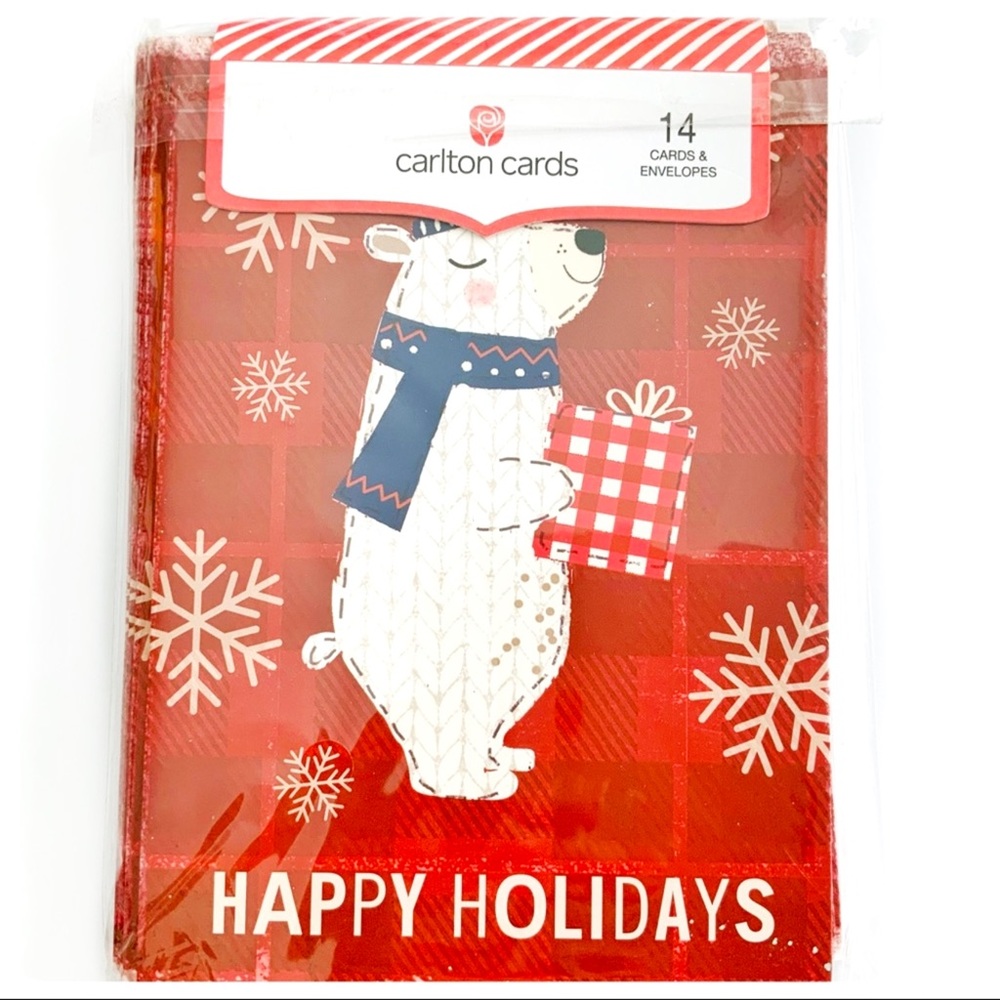 🆕 Cute 14pk Holiday Polar Bear Cards Red & White Carlton Cards NWT